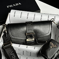 PRADA Pocket Nylon and Brushed Bag Black 24 х 12 х 9 см женские сумочки и клатчи хорошее качество