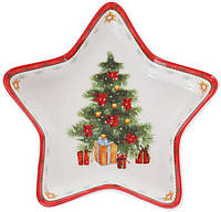 Керамическое блюдо Новогодняя елка 17,5см в форме звезды красное Bona DP186178 GG, код: 8382130