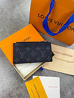 Держатель серый для карт и монет Louis Vuitton черный в стиле "Monogram" k209