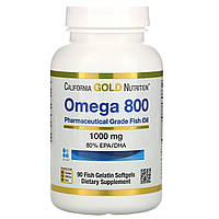 Омега 800, Рыбий жир фармацевтического качества, 1000 мг, California Gold Nutrition, 90 желат GG, код: 7385873