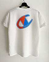 Мужская футболка Champion (белая) качественная молодежная оверсайз лого на спине-принт Турция МоN4