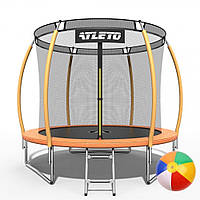 Батут детский с внутренней защитной сеткой и лестницей Atleto 252 оранжевый для улицы дома дачи + подарок мяч
