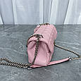 Шкіряна сумка стьобана фактура на ланцюжку Lanvera С37-КТ-4247 Рожева, фото 6
