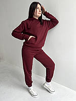 Спортивный костюм женский бордовый худи и штаны трехнитка ATTEKS - 01302