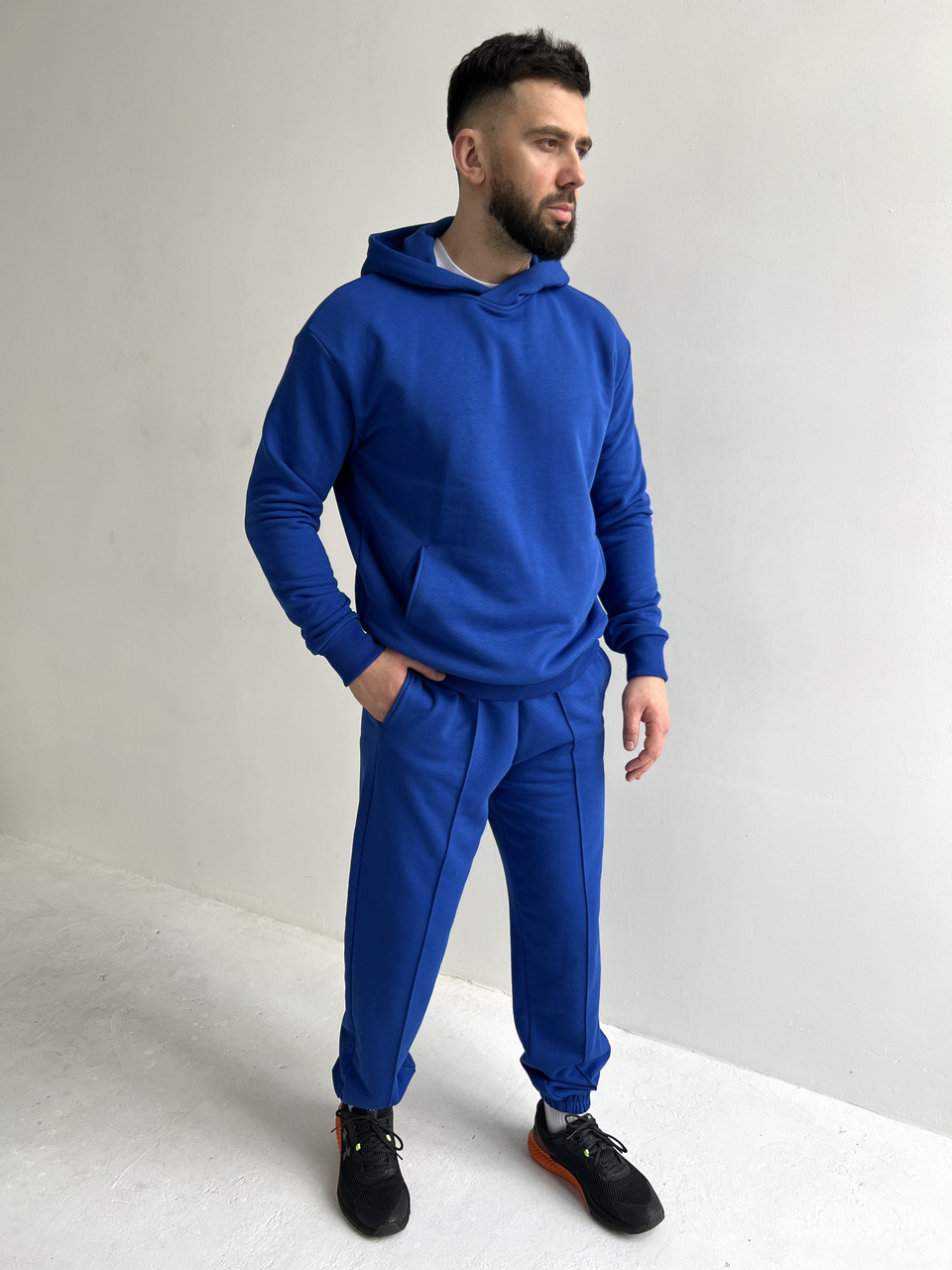 Спортивний костюм чоловічий яскравно-синій худі та штани трьохнитка ATTEKS - 01308