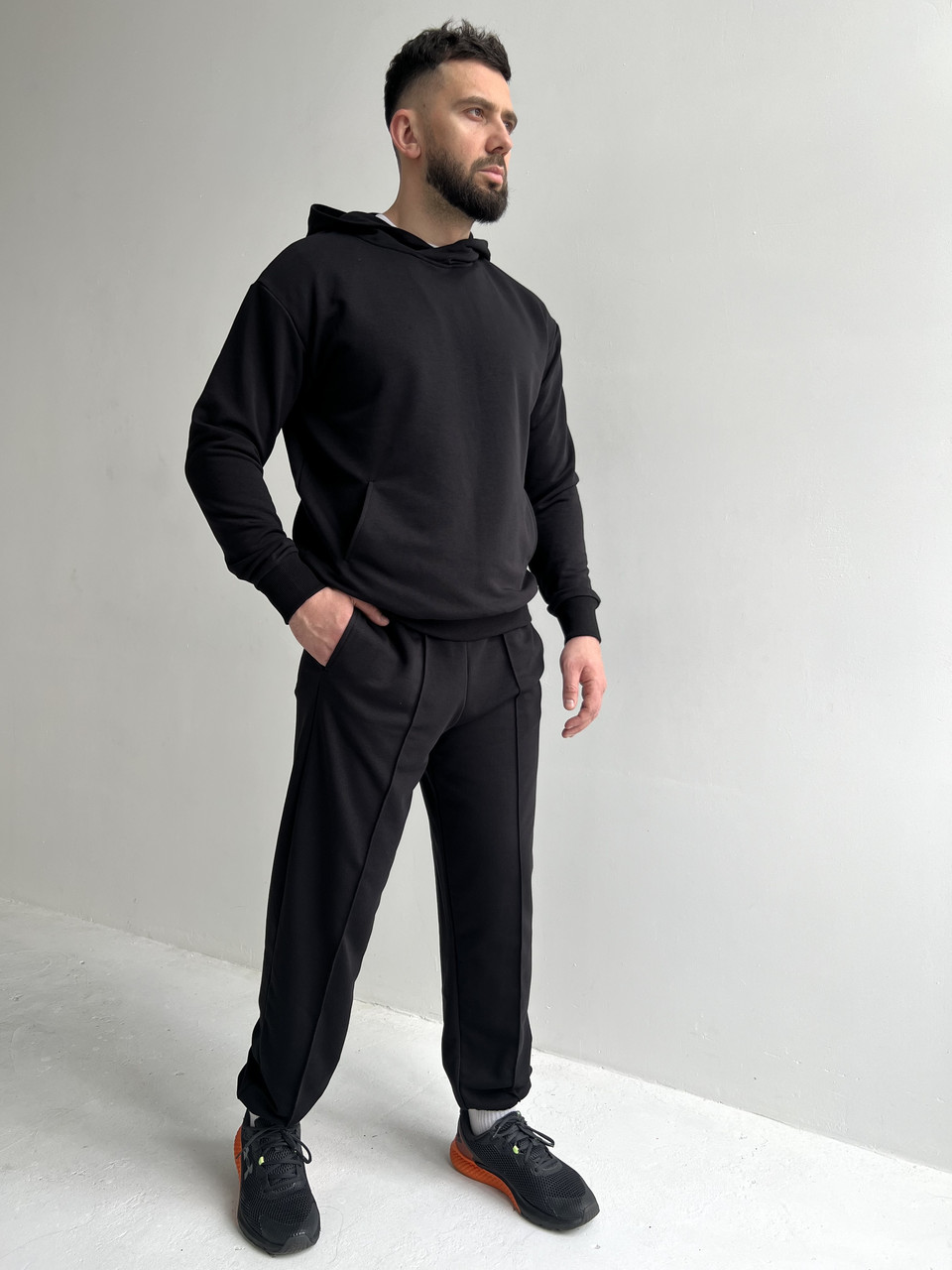 Спортивний костюм чоловічий чорний худі та штани трьохнитка ATTEKS - 01309