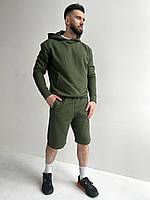 Спортивний костюм чоловічий хакі худі та шорти трьохнитка ATTEKS - 01313