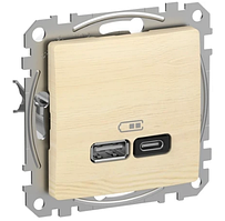 Розетка подвійна USB A+С 45Вт береза Sedna