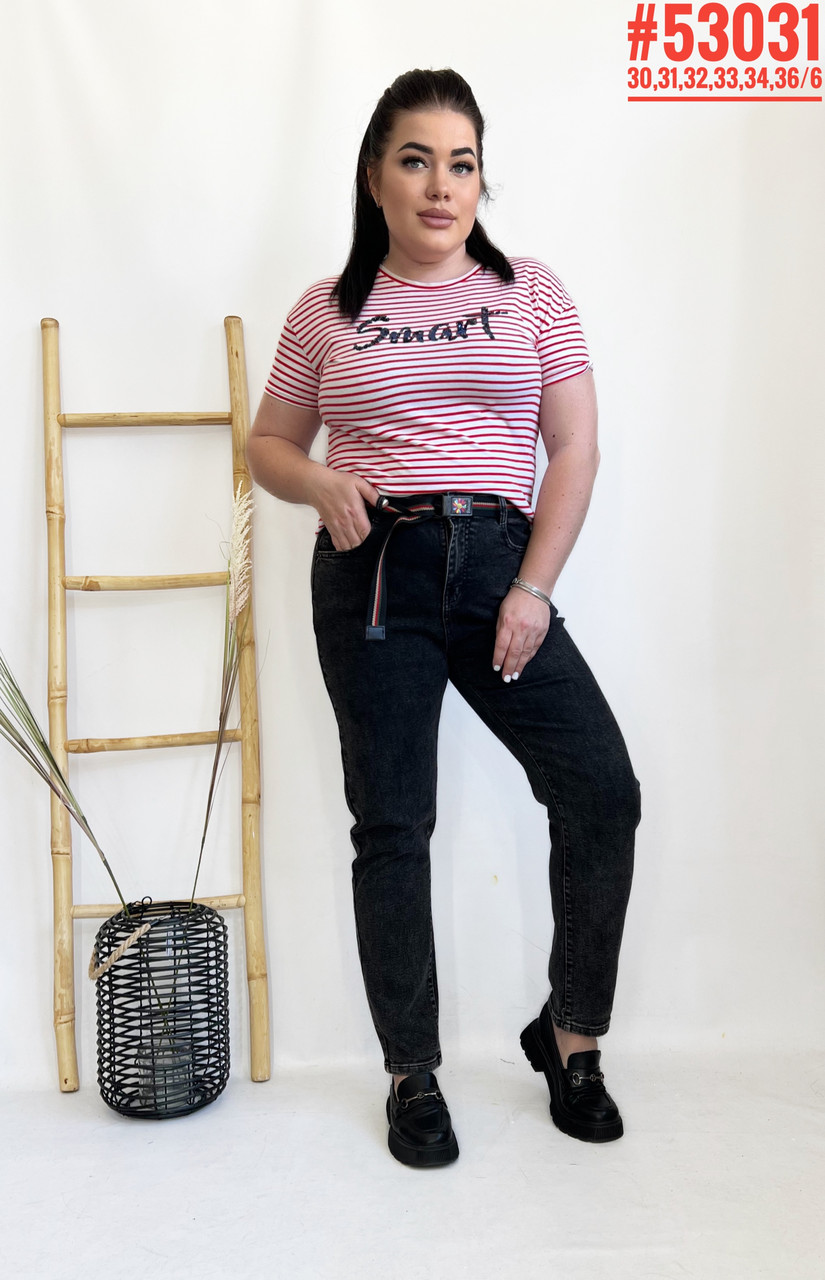 Джинси мом з ременем у комплекті розмірний ряд 30,31,32,33,34,36, фото 1