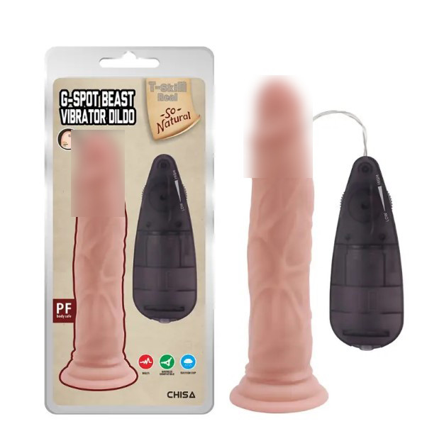 Вібратор на присоску та пультом G-spot Beast Vibrator Dildo Flesh, фото 1