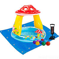 Детский надувной бассейн Intex 57114-2 «Грибочек», 102 х 89 см, с шариками 10 шт, подстилкой, QT, код: 2587676