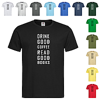 Черная мужская/унисекс футболка Drink coffee read books (24-3-11)