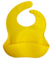 Детский слюнявчик силиконовый с четырьмя застежками и карманом VOLRO 30х23 см Желтый (vol-969 BM, код: 7574299