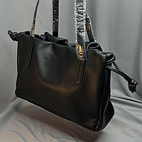 Сумка женская мешок, вместительная сумочка с затяжками черная