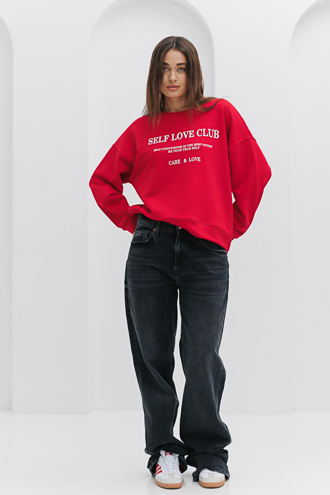 Жіночий світшот з принтом Self love club червоний (L-XL)