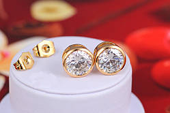 Сережки гвоздики Xuping Jewelry камінь у обідку 9 мм золотисті