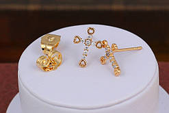 Сережки гвоздики Xuping Jewelry хрестики 1,2 см золотисті