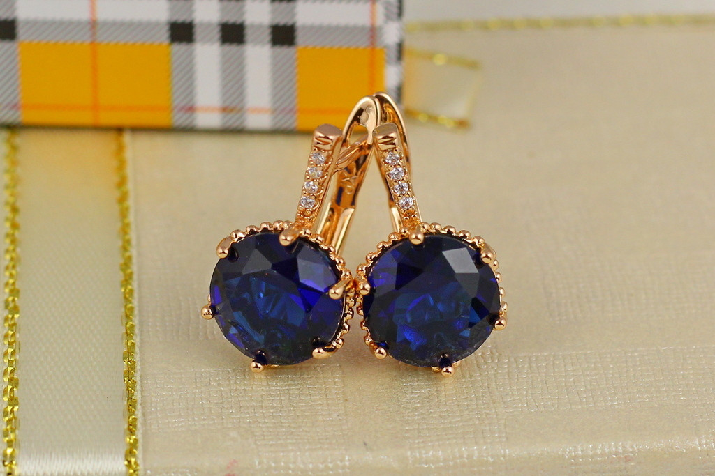 Сережки медичне золото Xuping Jewelry із синім великим каменем 2 см