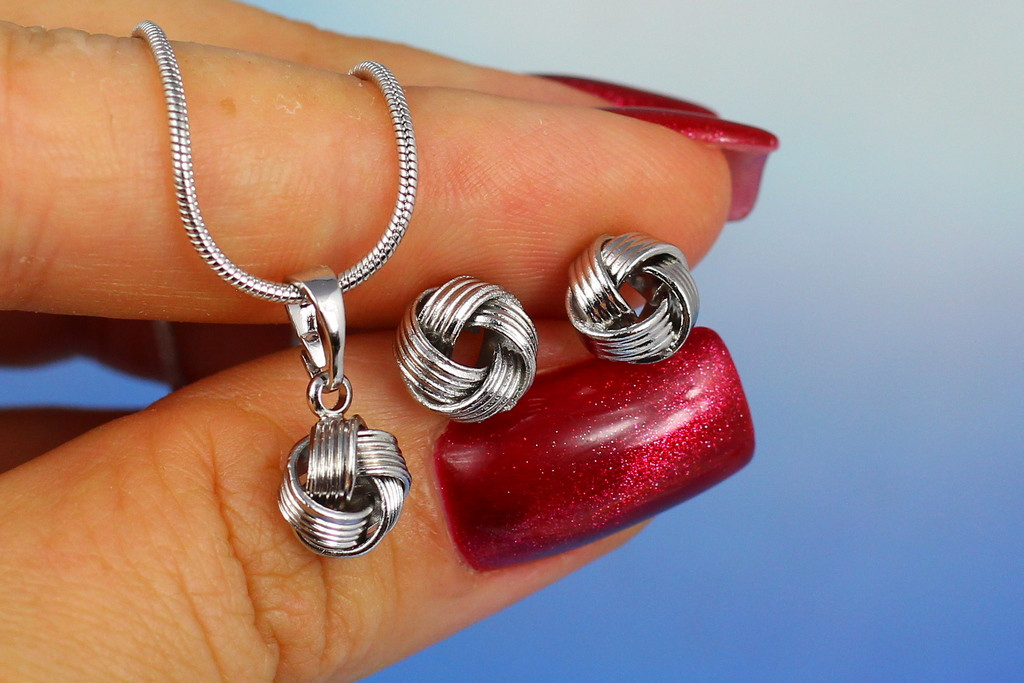 Набір Xuping Jewelry сережки гвоздики з кулоном без ланцюга подвійні завитки 9 мм сріблястий