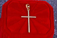 Крестик Xuping Jewelry тонкий ровные края 2.7 см с фианитами золотистый