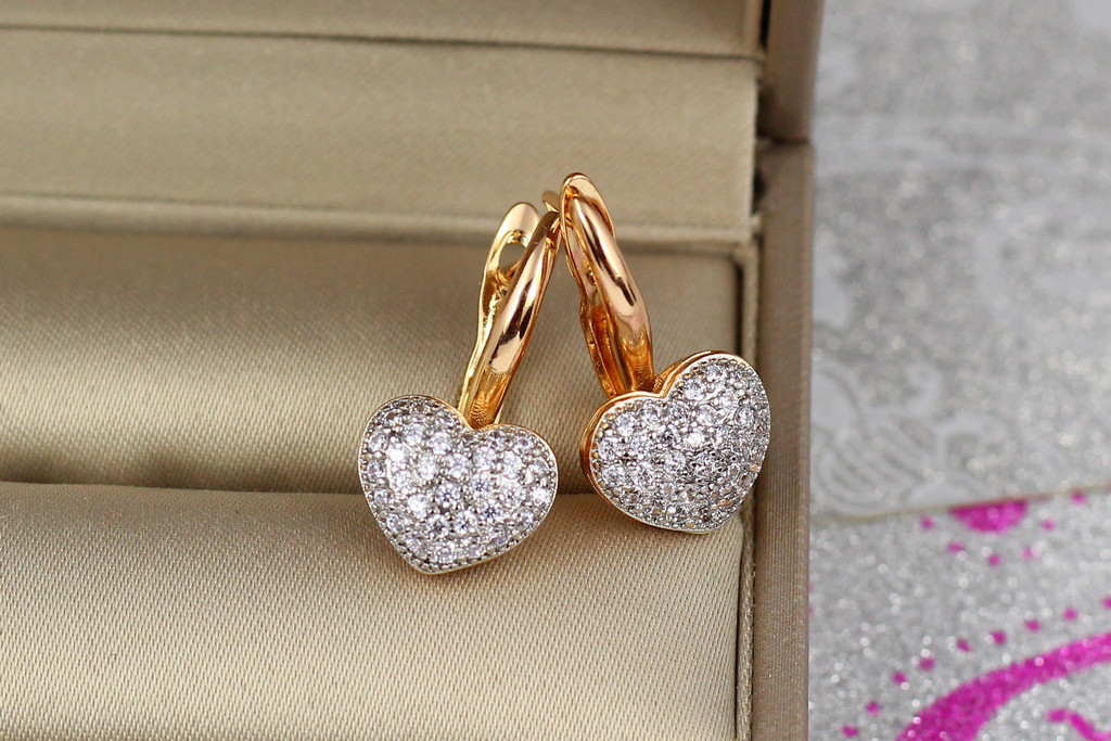 Сережки медичне золото Xuping Jewelry серця з родієм 1.8 см