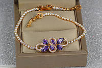 Браслет 21,5 см 3 мм медзолото Xuping Jewelry переплетение с фиолетовыми камнями