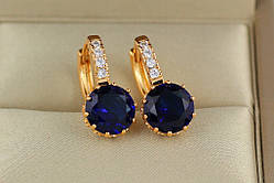 Сережки медичне золото Xuping Jewelry з великим синім каменем 2 см