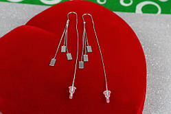 Сережки продівки Xuping Jewelry три прямокутники 7,5 см сріблясті