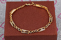 Браслет Xuping Jewelry прямоугольные звенья с тройными колечками с белыми камнями 19 см 5 мм золотистый