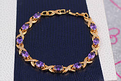 Браслет 18,5см 7мм  Xuping Jewelry овальні фіолетові камені зі ланками ікс медичне золото