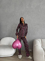 Красивый женский костюм двойка рубашка и штаны в пижамном стиле в принт сердечки красивая пижама для любимой