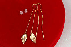 Сережки продівки Xuping Jewelry листочки 8.5 см золотисті