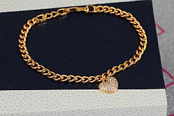 Браслет 18см 4мм Xuping Jewelry круглий панцир з кулоном серце медичне золото