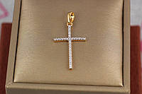 Крестик Xuping Jewelry тонкий ровные края 2.7 см с фианитами с родием золотистый