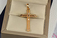Крестик Xuping Jewelry тонкий с распятием в оправе пружина 3,7 см золотистый