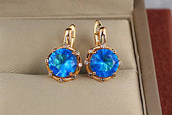 Сережки медичне золото Xuping Jewelry блакитні восьмигранники 1.8 см