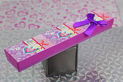 Подарункова коробочка фіолетова з трьома бантиками для ланцюга та браслета р 21 см 4 см висота 2 см
