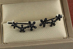 Сережки кафи Xuping Jewelry три квіточки 2 см з покриттям блек ган чорні