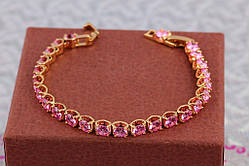 Браслет 21см 5 мм медичне золото Xuping Jewelry одна доріжка з рожевими каменями в квадратній оправі 21 см 5 мм золотистий