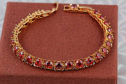 Браслет Xuping Jewelry з червоним камінням по всій довжині 19 см 6 мм золотистий