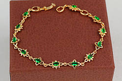 Браслет 22см 7мм Xuping Jewelry сонечки із зеленим камінням по всій довжині медзолото