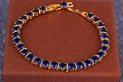 Браслет Xuping Jewelry сині камені в квадратній оправі 21,5 см 5 мм золотистий