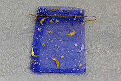 Мішечок з органзи синій місяць із зірками 12 см на 8 см