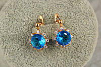 Серьги медзолото Xuping Jewelry солнышко с голубым камнем 1.5 см золотистые