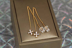 Сережки продівки Xuping Jewelry хрестик із фіанітів 7 см золотисті