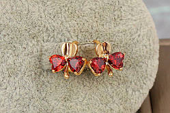 Сережки дитячі Xuping Jewelry бутон з червоними фіанітами 1.2 см золотисті