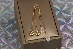 Сережки просувки Xuping Jewelry гладкі сердечка 9 см золотисті