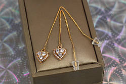 Сережки просувки Xuping Jewelry сердечка з камінців 8 см золотисті