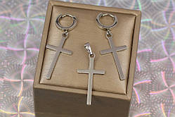 Набір Xuping Jewelry сережки з кулоном хрестики 5 см сріблястий