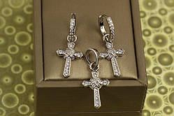 Набір Xuping Jewelry сережки з кулоном хрестики плетені сріблястий